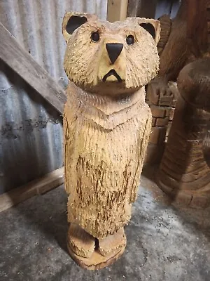 Chainsaw Carving Bear Great Gift Idea Elm Wood Home Garden  Sculpture Art Craft  • £260