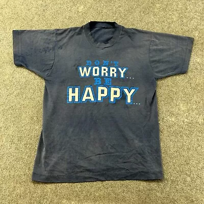 VTG Sun Faded Shirt Mens M Blue Graphic Dont Worry Be Happy Grunge Thrashed 90s • $4.95