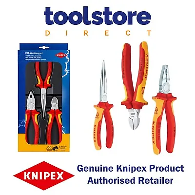 KNIPEX 002012 3 Piece Pliers VDE Electro Set (Combination+Diagonal+Needle Nose) • £84.99