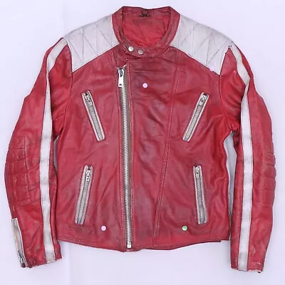 C5514 VTG Men's Motorcycle Cafe Racer Leather Red Jacket Size 50 • $39.99