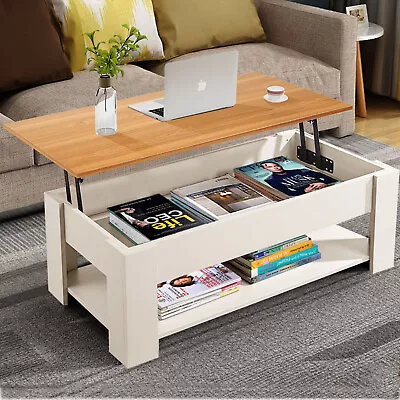 Wooden Coffee Table With Storage Lift Top Up Drawer Shelf Living Room Furniture • £55.95