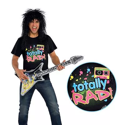 Mens Totally Rad 80s Punk Rocker Band Neon Retro T Shirt Clothing Fancy Dress XL • £11.23