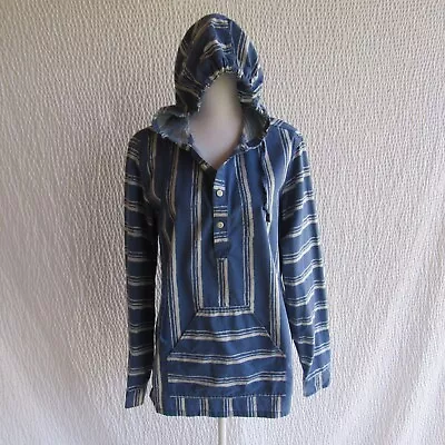 J Crew Hoodie Shirt Blue White Long Sleeve Cotton Small Front Pockets • $7.50