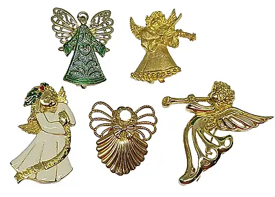 Vintage To Now Brooch Lot 5 Angel Pins Gold Tone Faux Pearl Glitter Enamel • $11.99