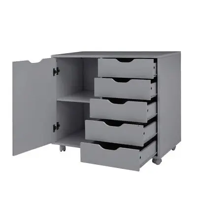 Maykoosh File Cabinet 26.38 Hx30.71 Wx15.75 D Gray 5Drawer+Shelf Wooden Lateral • $87.46