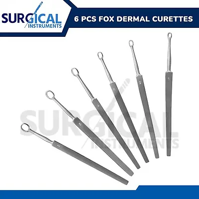 6 Fox Dermal Curettes Surgical ENT Instruments 1 2 3 4 5 6 Mm German Grade • $12.99