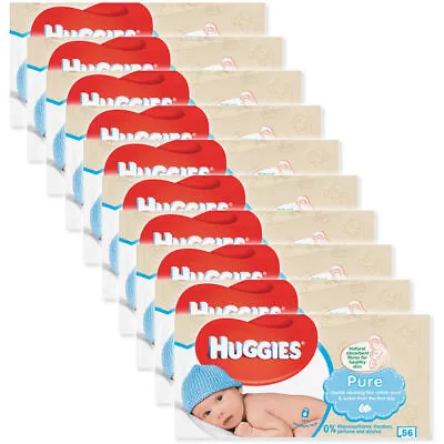 $35 • Buy 10x Huggies 56 Wipes Pure Soft Gentle Baby Wipe/Natural Fibres/Sensitive Skin 