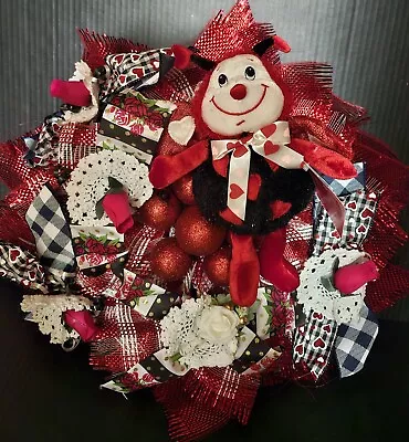 Mother's Day Love Cute Lady Bug Floral Roses Heart Ribbons 20  Deco Mesh Wreath • $49