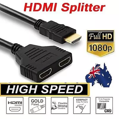 1In-2Out HDMI Male To Dual HDMI Female 1 To 2 Way For Two TVs At The Same Time • $8.99