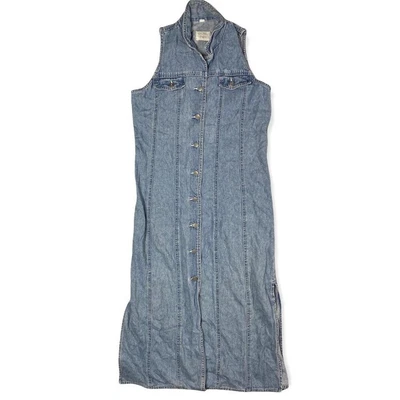 £4 • Buy Vintage Long Button Down Denim Dress