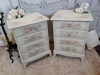 Vintage  Painted Stag Minstrel Bedside Tables /cabinets Shabby Chic • £395