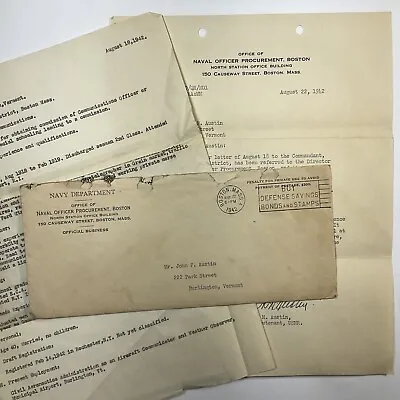 Burlington Vermont 1942 WWI Veteran Résumé & US Navy Application Letter Reply • $54.61