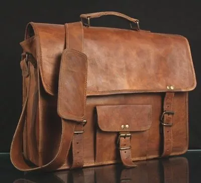 Christmas Gift Sale Men Genuine Vintage Leather Messenger Laptop Briefcase Bag • $56.35