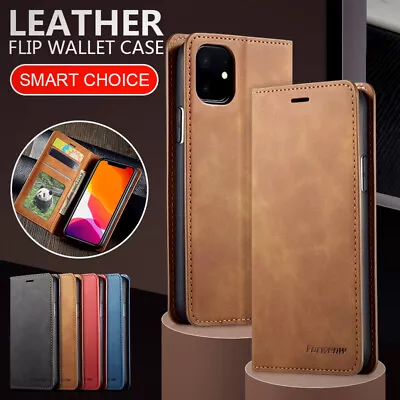 Magnetic Leather Wallet Case Flip Cover For IPhone 15 14 13 12 Pro XS Max XR X 8 • £7.19