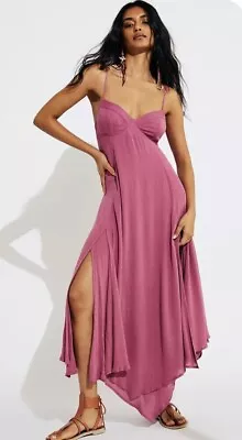 Free People Endless Summer Deep Sea Maxi Dress Pink Open Tie Back Repaired S NEW • $64