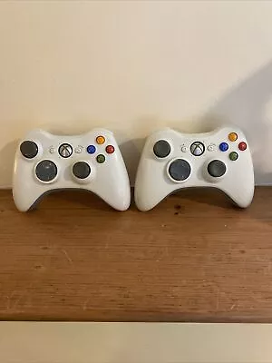 Lot Of 2 Official Microsoft Xbox 360 White Controllers OEM Works • $20