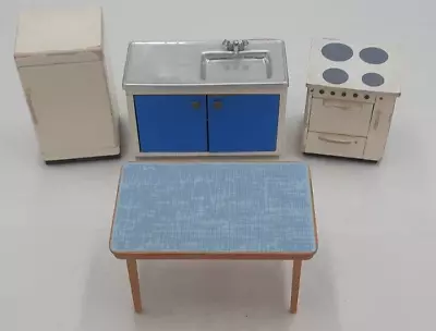 Lundby Wood Dollhouse Kitchen Miniature Sink Refrigerator Stove Table VTG 1960's • $29.99