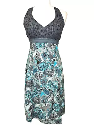 Athleta Pack Everywhere Dress Size 4 Paisley Print Halter Women's Teal & Gray • $23.99