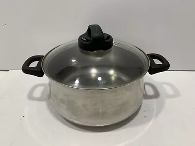 VTG Megaware 5.5 Quart Stock Pot Stainless Silver Cooking Black Handles W/Lid • $29.98