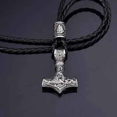 Men's Silver Stainless Steel Norse Viking Thor Hammer Mjolnir Pendant Necklace • $6.99