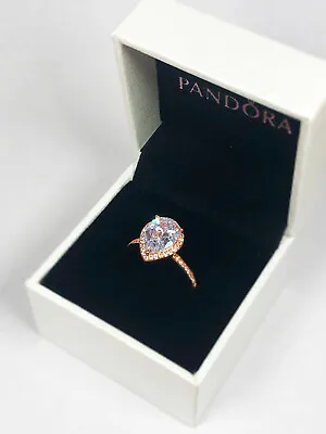 PANDORA Sparkling Teardrop Halo Rose Gold Ring - 186251CZ • £24.90