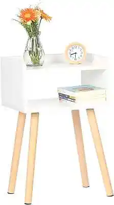 Nightstand Mid-Century Modern Bedside Table With Solid Wood Legs White • $36.99