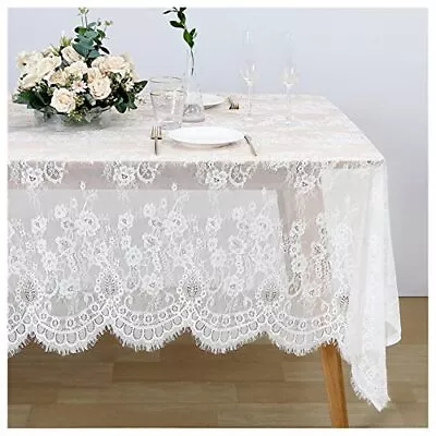 60x120 Inches White Lace Tablecloth Rectangle Vintage Embroidered Lace Table ... • $27.10