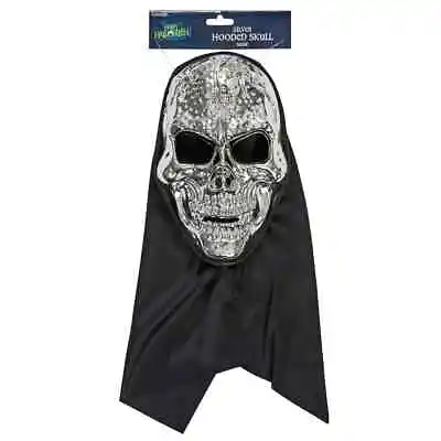 Silver-Tone Hooded Skull Mask Halloween Cosplay EVIL CLOWN SCARY HORROR FACE • £4.99