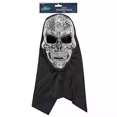 Silver-Tone Hooded Skull Mask Halloween Cosplay EVIL CLOWN SCARY HORROR FACE • £4.99