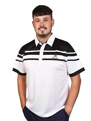Henselite Men's Lawn Bowling Style22  Polo Shirt - White Black • £36.99