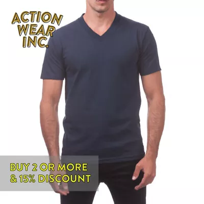 Proclub Pro Club Mens Plain V Neck Short Sleeve T Shirt Casual Cotton Tee Basic • $8.80