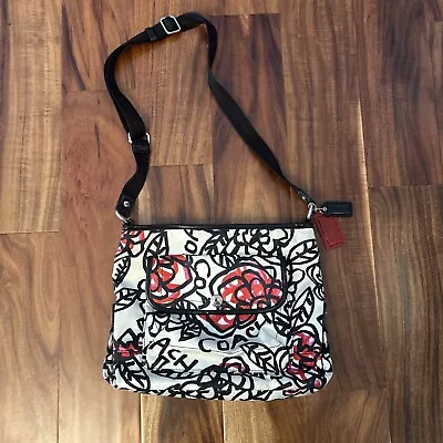 COACH F16864 Poppy Daisy Kyra Floral Pink & Black Graffiti Crossbody Handbag • $49.99