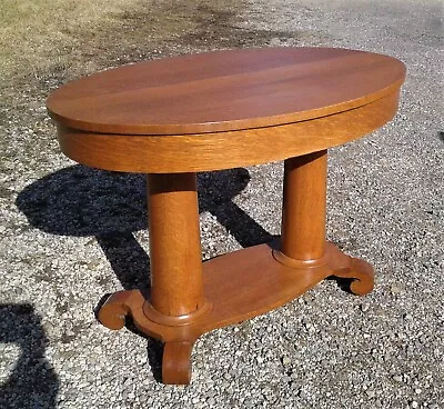 Antique Quarter Sawn Solid Oak Oval Top Library Table 1920s Era • $394.98