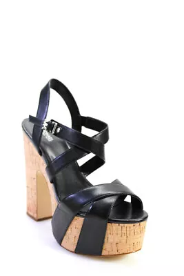 Michael Kors Womens Sukie Platform Block Heel Sandals Black Leather Size 10 • $89