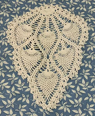 Vintage Hand Crocheted Doily Pineapple Design Leaf Shape Light Beige Cotton • $4.50