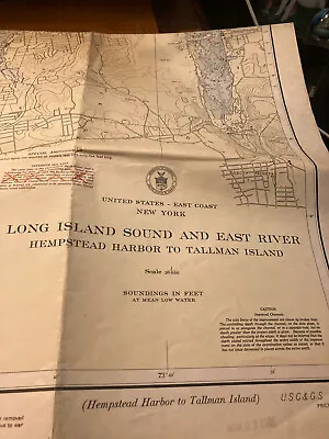 Vintage U.S. Coast & Geodetic Survey Map Long Island Sound East River 1942 • $20