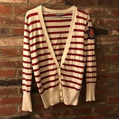 $20 • Buy Womens DELIA*s White Red Burgundy Nautical Stripe Cardigan Sweater Top US Size M