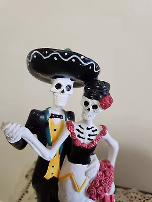 DOD Mariachi Wedding Bride And Groom Skeleton Couple Figurine Decoration 9  Tall • $22.98