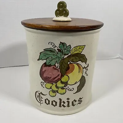 Large 9” Poppy Trail Fruit Green Cookie Canister W/ Lid 70s Mid Century Modern • $19.97