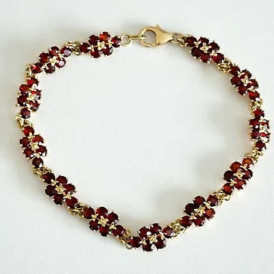 Vintage 18K Solid Yellow Gold Genuine Garnets Tennis Chain Link Bracelet 7.5  • $2195