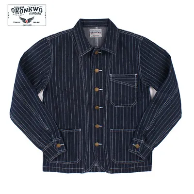 Retro Men's Striped Denim Denim Jacket Casual Button Down Work Jacket • $44.37