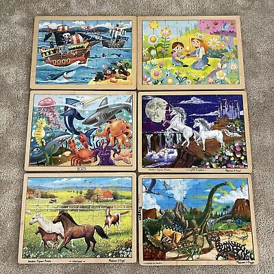 Melissa & Doug Wood Puzzles And Children Place Lot Of 6 Animals Unicorn Pirates • $57.79