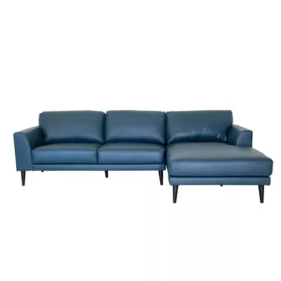 Modern Sectional Sofa Right-Facing Chaise Top-Grain Leather L-Shape Sofa Navy • $2049