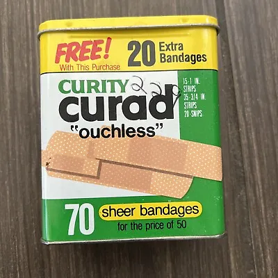 Vintage Curity Curad Ouchless Sheer Bandage  Tin Hinged Lid • $8