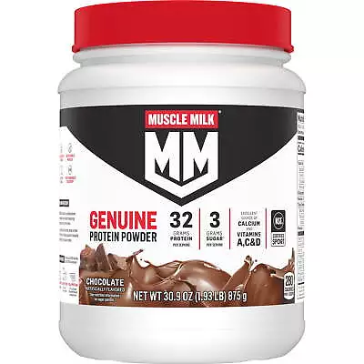 Muscle Milk Genuine Protein Powder Chocolate 1.93 Pound 12 Servings 3g Sugar • $26.31