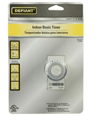 Defiant In Wall Basic Timer 24-Hour Replaces Standard Wall Switch - 15A - 125V • $9.75