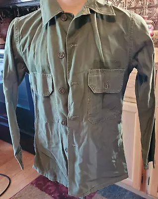 Vintage 60s Vietnam Era Shirt Mens 14.5x32 Green US Army OG-107 Sateen • $35