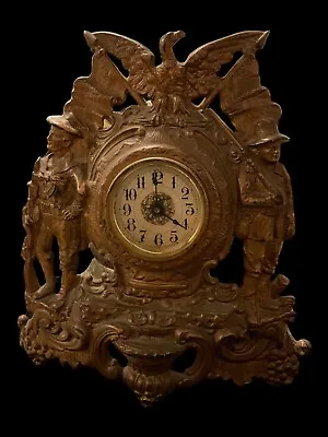 Military Army Navy American Eagle Antique Clock Brass Over Cast Iron Circa 1910 • $225