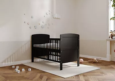 New Large REGGIE 3 In 1 Baby Black Cot Bed – Optional Fibre Mattress 140x70x10cm • £149