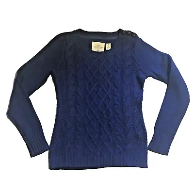 H&M Logg Blue Cotton Blend Chunky Cable Knit Jumper In Small *exc Cond* • £20